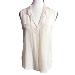 Rory Beca Silk Sleeveless Blouse Top Womens Size XS Beige Collared Silk fairy